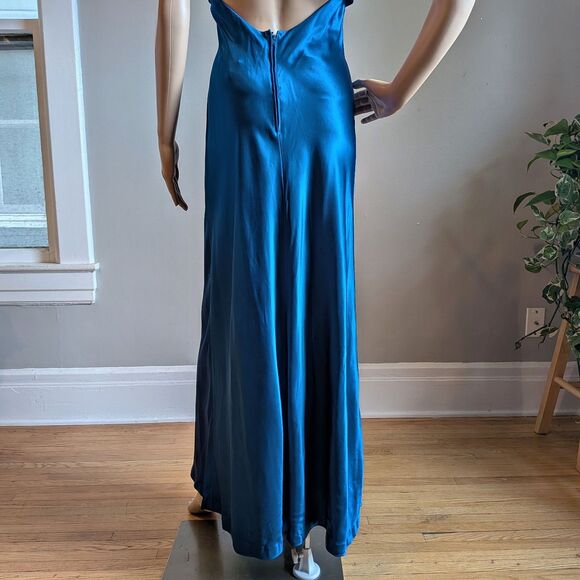 Vintage Y2K Zum Zum Blue Silky Evening Gown Maxi Prom Dress Sequins Size 4 - Picture 6 of 10
